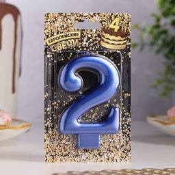 Цена за 3 шт. Свеча для торта «Европейская ГИГАНТ», цифра 2, 7 см, синий металлик