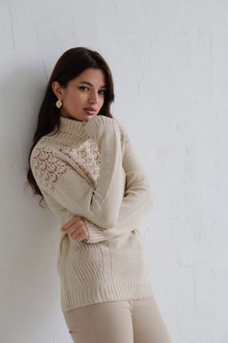 10294 Свитер с ажурной кокеткой бежевый - Martichelli фото 7