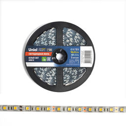 ULS-M25-5050-60LED/m-10mm-IP20-DC12V-14,4W/m-5M-4000K PROFI Гибкая светодиодная лента на самоклеящейся основе. Катушка 5м. в герметичной упаковке. Белый свет(4000К). ТМ Uniel.