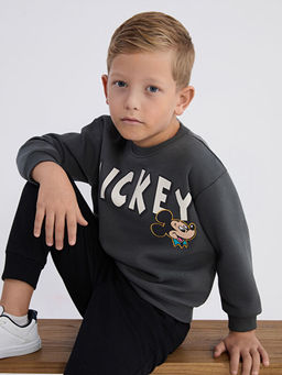 Bisiklet Yaka Mickey Mouse Bask?l? Erkek ?ocuk Sweatshirt