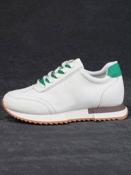 05-PDJ66-2 BEIGE/GREEN Кроссовки женские (натуральная кожа)