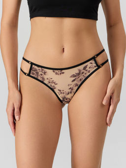 Цена за 2 штуки! Трусы бразилиана женские бежевые с цветочным принтом