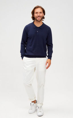 Джемпер мужской с отложным воротником и планкой на пуговицах F221-15-22021 тёмно-синий - Fine joyce фото 3