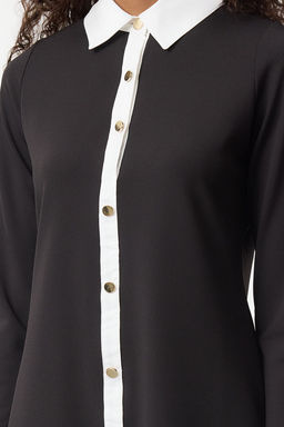 TRENDYOLMILLA Siyah Renk Bloklu Dugme Detayl? Mini Orme Elbise TWOAW25EL00453  фото 4