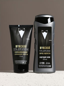 Подарочный набор Подарок джентльмену, бодрящий гель для душа 250 мл, гель для бритья 110 мл