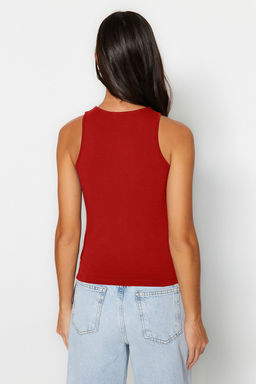 K?rm?z? Pamuklu Halter Yaka Fitted/Vucuda Oturan Esnek Orme Atlet TWOSS23AL00069