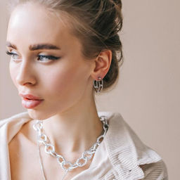 Серьги-кольца Цепи вытянутые, цвет серебро - Queen fair фото 2