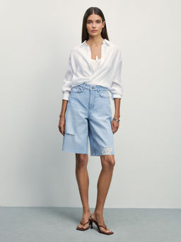 Джинсовые шорты-бермуды с разрывами / Zarina  фото 2