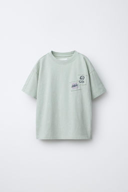 CAMISETA EFECTO LAVADO PARCHES / Verde agua