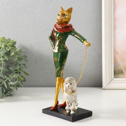 Фигурка полистоун «Мадмуазель Кошка выгуливает пуделя», 13.5×7.5×24.5 см