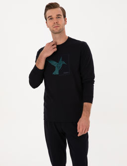 Lacivert Regular Fit Bisiklet Yaka Sweatshirt