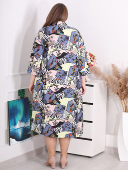 Платье на пуговицах спереди с этническим рисунком - Almond фото 5