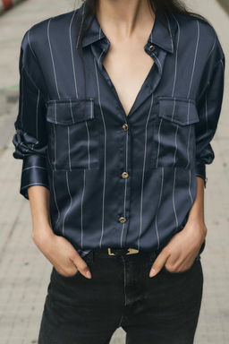 STRIPED SATIN SHIRT - Zara фото 4