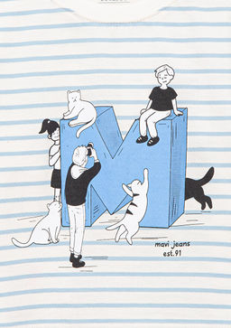 M Logo Bask?l? Mavi Cizgili Tisort  фото 3