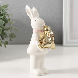 Фигурка керамика «Зайка белая с золотым зайчонком», 6.5×4.5×13.5 см