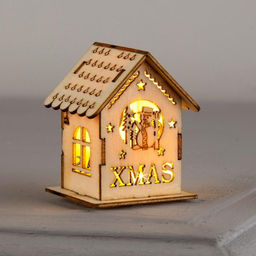 Ёлочная игрушка Домик со снеговиком, 6х4.5х4.5 см, от батареек, свечение тёплое белое