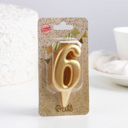 Цена за 4 шт. Свеча для торта «Цифра 6», золотая, 5.5 см