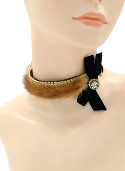 Чокер с цирконами и мехом цв.бежевый