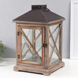 Деревянный подсвечник-фонарь на 1 свечу «Ставни», набор 2 шт., состаренный, 25×25×41 см; 16×16×27 см