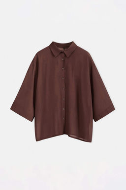Kahverengi Dokuma Transparan Oversize Plaj Gomlek TBESS26GO00004 - Trendyolmilla фото 2