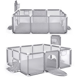 Манеж детский прямоугольный с баскетбольным кольцом и воротами (120*180*60) цвет серый