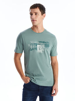 Bisiklet Yaka K?sa Kollu Bask?l? Penye Erkek Ti??rt