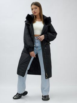 Пальто зимнее женское стильное с норкой люкс класса черного цвета 8628Ch - Mtforce фото 25