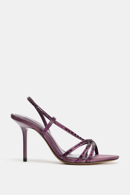 SANDALIA TAC?N TIRAS BRILLOS / Morado