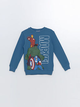 Bisiklet Yaka Marvel Bask?l? Uzun Kollu Erkek ?ocuk Sweatshirt