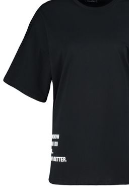 TRENDYOLMILLA Siyah %100 Pamuk Slogan Bask?l? Oversize/Genis Kal?p Bisiklet Yaka Orme T-Shirt TWOSS23TS00183 фото 13