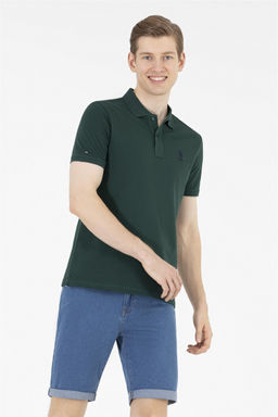 Мужская темно-зеленая футболка с воротником поло Basic