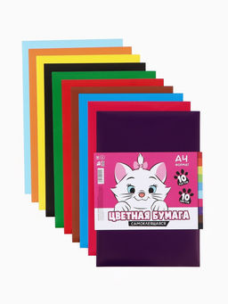 Цветная бумага самоклеящаяся, А4, 10 листов, 10 цветов, 80 г/м² , «Кошка»