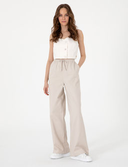 Bej Y_ksek Bel Loose Fit Pantolon