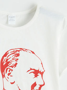 Bisiklet Yaka Atat?rk Bask?l? K?z ?ocuk Ti??rt