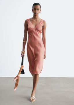 Vestido midi lencero con escote en pico - H&m фото 4