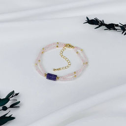 Браслет двойной из Розового кварца и Лепидолита 18 см +