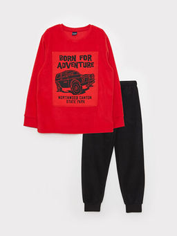 Bisiklet Yaka Bask?l? Uzun Kollu Erkek ?ocuk Pijama Tak?m?