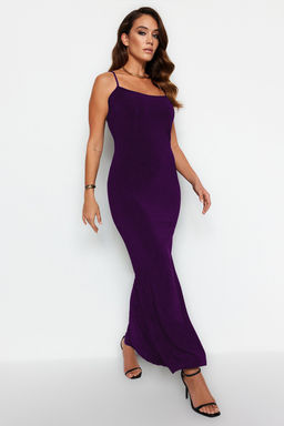 TRENDYOLMILLA Kahverengi Fitted/Vucuda Oturan Ask?l? Maxi Esnek Orme Kalem Elbise TWOSS23EL02435  фото 45