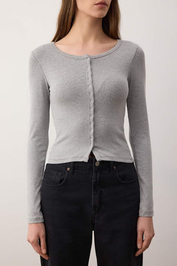 Gri Onu Full C?tc?tl? Fitted/Vucuda Oturan Orme Bluz TWOAW26BZ00193