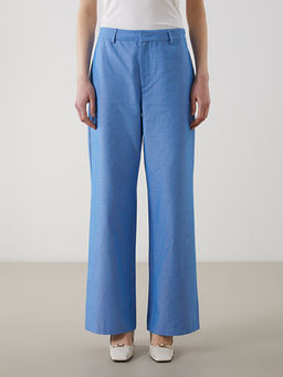 Standart Fit Keten G?r?n?ml? Kad?n Pantolon