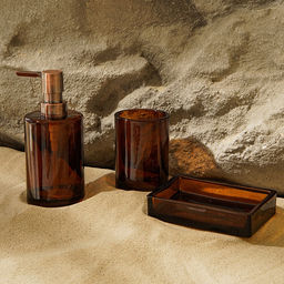 Аксессуары для ванной SL Home, 3 предмета, дозатор, мыльница, стакан, коричневый