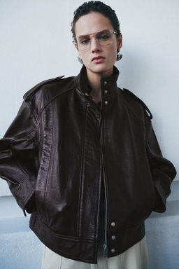 100% LEATHER BOMBER JACKET ZW COLLECTION LIMITED EDITION - Zara фото 9