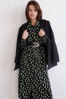 11128 Платье-рубашка удлинённое чёрное с принтом - Martichelli фото 13