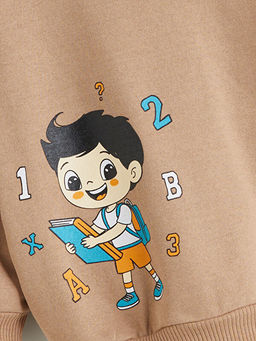 Bisiklet Yaka Bask?l? Erkek ?ocuk Sweatshirt