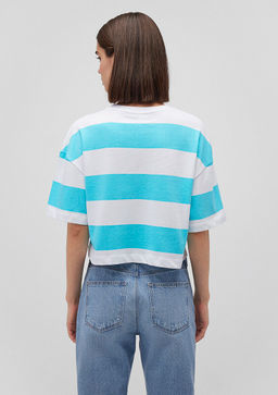 Mavi Logo Bask?l? Mavi Cizgili Crop Tisort  фото 4