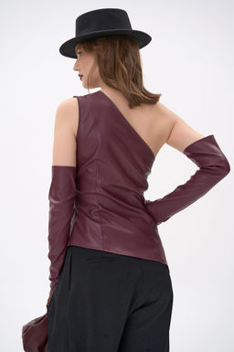 Кожаный топ с рукавами Рикси (бордовый)