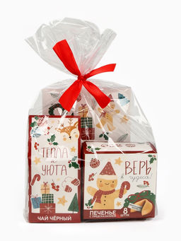 Подарочный набор новогодний «Тепла и уюта», чай 50 г, печенье с предсказанием 8 шт., ежедневник