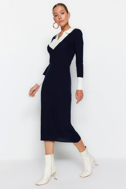 Lacivert Midi Triko Renk Bloklu Elbise TWOAW23EL00024