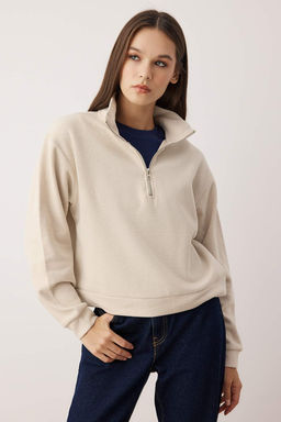 Antrasit Regular/Normal Kal?p Yar?m Pat Fermuarl? Kal?nOrme Sweatshirt TWOAW26SW00059 - Trendyolmilla фото 6