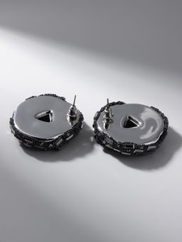 Серьги со стразами QF Блеск переплетение, серые в серебре